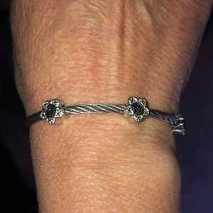 Stainless Steel Diamond Flower Bangle